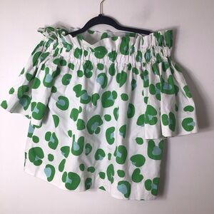 Hello Dobson White Top with Green Spot Print USA cotton women medium